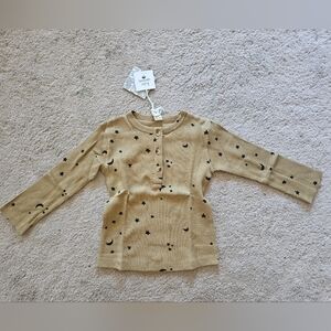 New NWT Kate Quinn Henley 3T Star Moon Celestial Golden Long Sleeve Top Tee